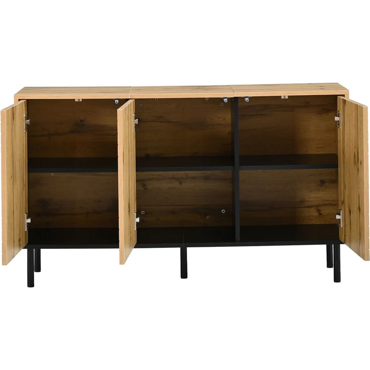 Merax Sideboard mit Wellenmuster, 3 Türen mit Rückprallmechanismus, MDF Aufbewahrungsschrank, Küchenschrank, Aufbewahrungsschrank, Holzfarbe – Bild 9