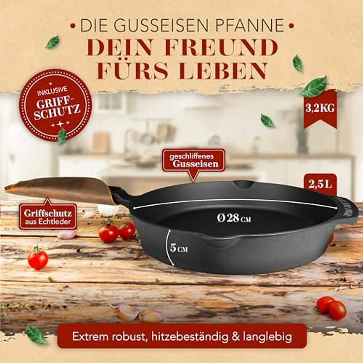 Krustenzauber Bratpfanne Gusseisenpfanne Induktion - Fein Geschliffene Gusseisen Pfanne, (Ideale Grillpfanne Induktion, Eisenpfanne, Cast Iron Pan, Bratpfanne, Gusseiserne Pfanne Skillet Gusspfann) – Bild 4