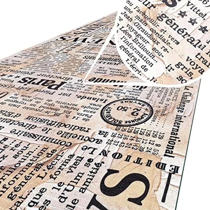 ANRO Küchenläufer Hochwertig GreenLine Flurläufer Teppichläufer Textil, Eckig, Bodenläufer 100x52cm Newspaper Beige pflegeleicht
