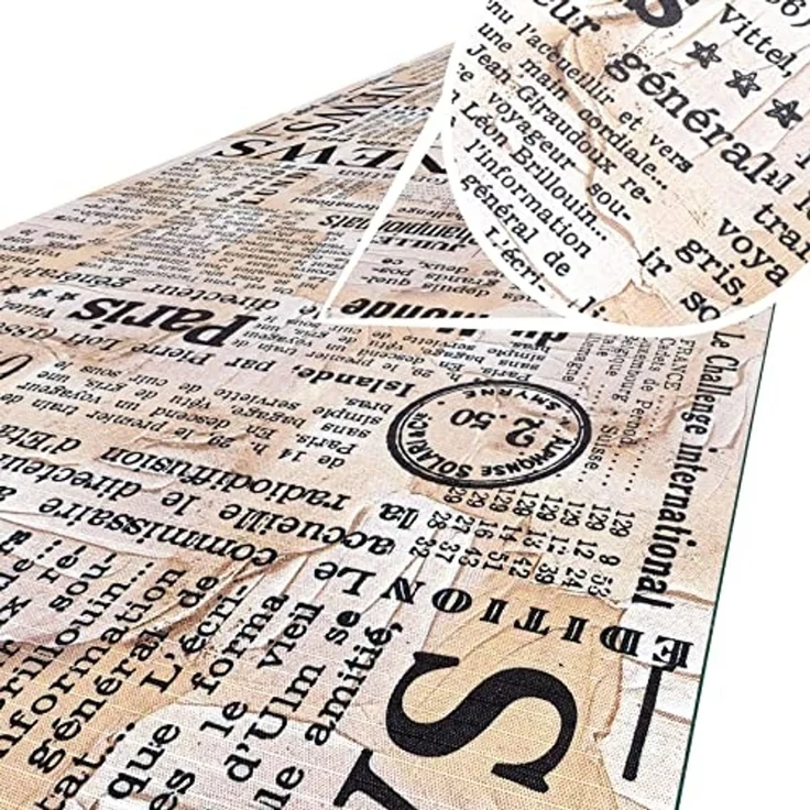 ANRO Küchenläufer Hochwertig GreenLine Flurläufer Teppichläufer Textil, Eckig, Bodenläufer 100x52cm Newspaper Beige pflegeleicht – Bild 1