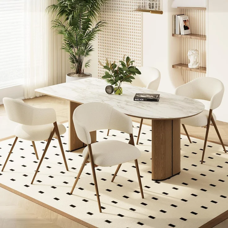 MALOL 4er Set Esszimmerstühle, Mid-Century Modern Stil, mit Eisenbeinen, offener Rückenlehne und gepolstertem Sitz, für Wohnzimmer, Schlafzimmer, Restaurant, Café, Beige