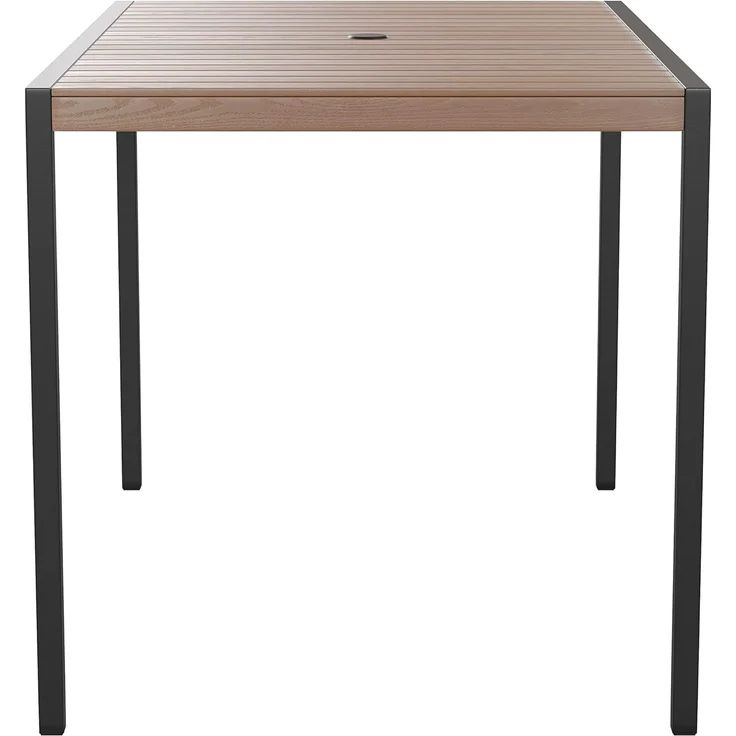 Flash Furniture Lark Outdoor Esstisch aus Stahl mit Schirmloch – Poly-Lattenrost aus Teakholz – handelsüblicher Tisch, schwarzer Rahmen, 30x48 cm, Tisch für bis zu 4 Erwachsene – Bild 6