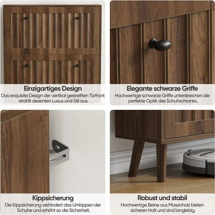 ANYSUN Schuhkipper Schuhschrank schmal,24 cm tief,mit 2 Klappen, verstellbare Fächer (1 St), Nussbaumoptik mit Nutfront & Kippschutz für Flur und Eingangsbereich – Bild 3
