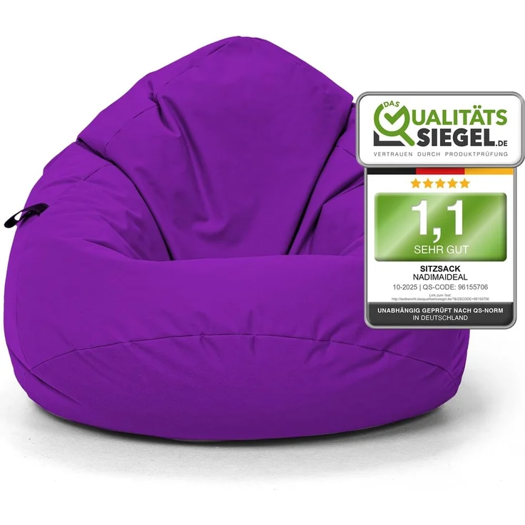 Nadimaideal Sitzsack Tropfenform Kastanie | Bodenkissen für Kinder & Erwachsene | Indoor & Outdoor | Gaming Sitzsack - Sitzkissen - Beanbag | Füllung EPS Perlen (Lila, XXL-Durchmesser 88 cm) – Bild 1