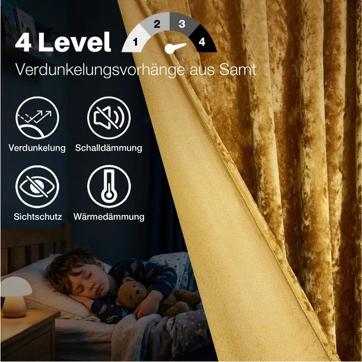 SERBASIC Gardine Samtvorhang 2er set, Velvet Samt Curtains (2 St), Stangendurchzug, abdunkelnd, für Wohnzimmer Schlafzimmer – Bild 3