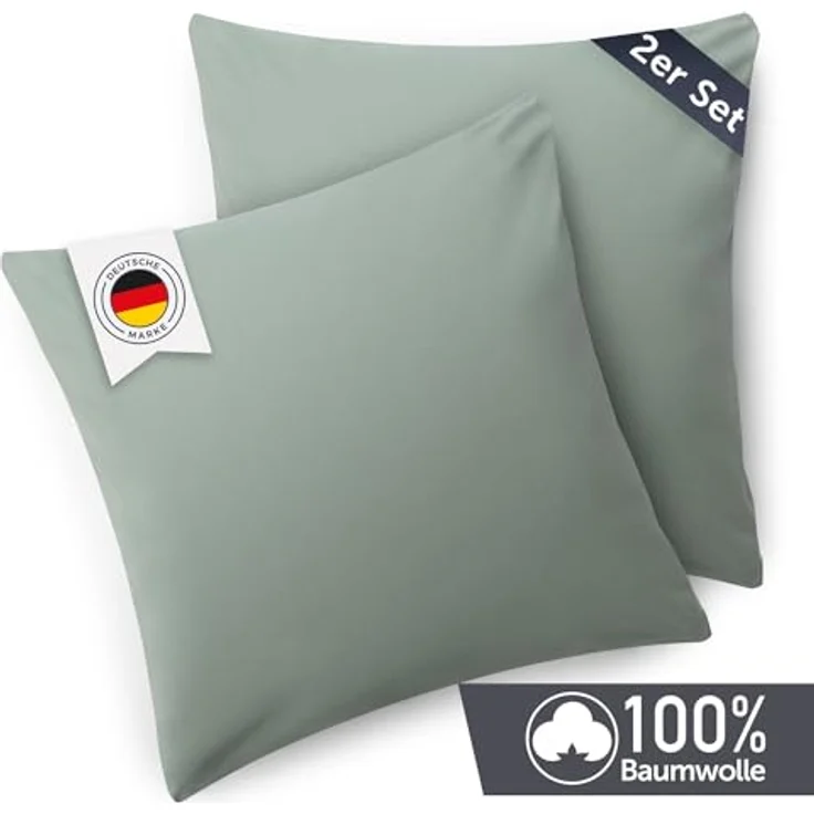 Blumtal Kissenbezug 80x80 cm (2er Set Kissenbezüge) - Hellgrün - 100% Baumwoll-Jersey, Oeko-Tex Zertifiziert, Kopfkissenbezug 80x80 - Jersey Kissenhülle für Kissen 80x80 cm mit Reißverschluss – Bild 3