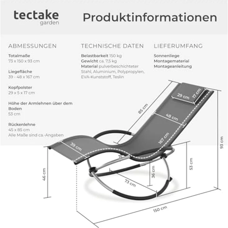 tectake Gartenliege Sonnenliege, 1, 1 St, 1tlg, mit Textilene – Bild 3