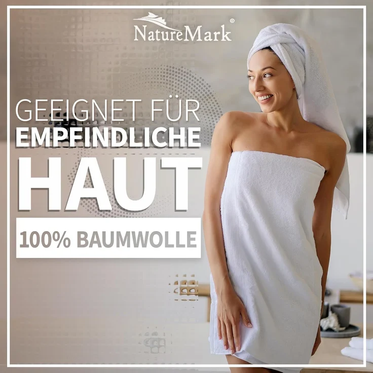 NatureMark 2er Pack DUSCHTÜCHER Premium Qualität 70x140 cm DUSCHTUCH Dusch-Handtuch Doppelpack Farbe: Weiß – Bild 6