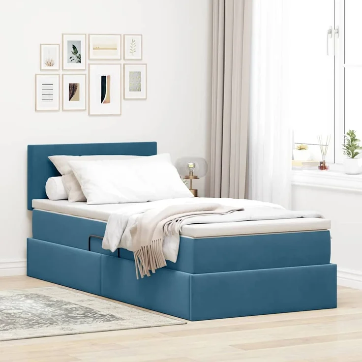 vidaXL Aufbewahrungsbett mit Kopfteil Dunkelblau 100 x 200 cm Samt 3370681 – Bild 1