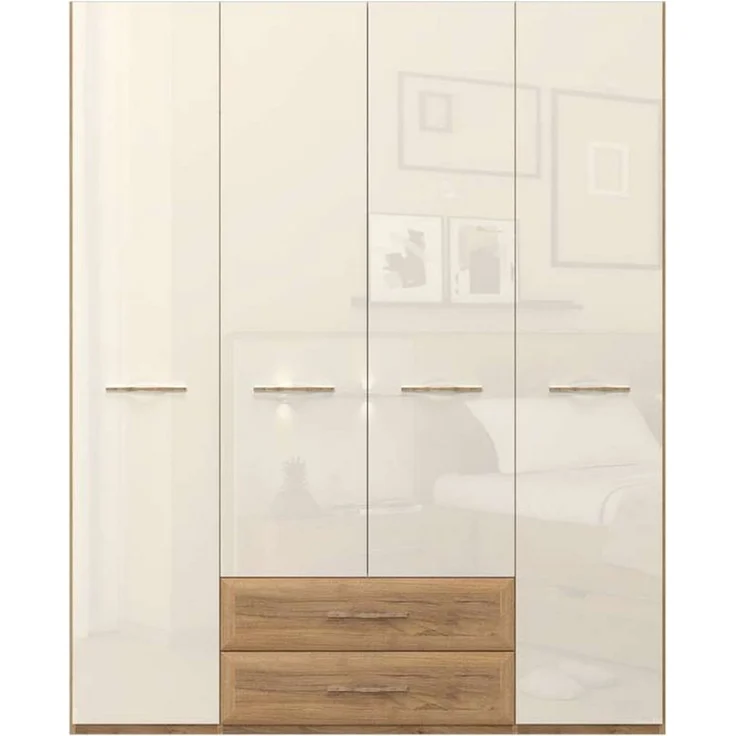 OTTO home Kleiderschrank Gala, beige hochglänzend UV lackiert, kratzfest, FSC-zertifiziert (abgerundete Schubladen aus MDF im Holzdekor, soft-close) hoher Schrank (224cm), wahlweise in 4 Breiten, Made in Europe – Bild 1