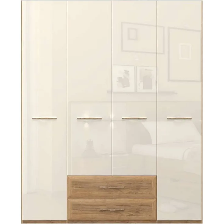 OTTO home Kleiderschrank Gala, beige hochglänzend UV lackiert, kratzfest, FSC-zertifiziert (abgerundete Schubladen aus MDF im Holzdekor, soft-close) hoher Schrank (224cm), wahlweise in 4 Breiten, Made in Europe
