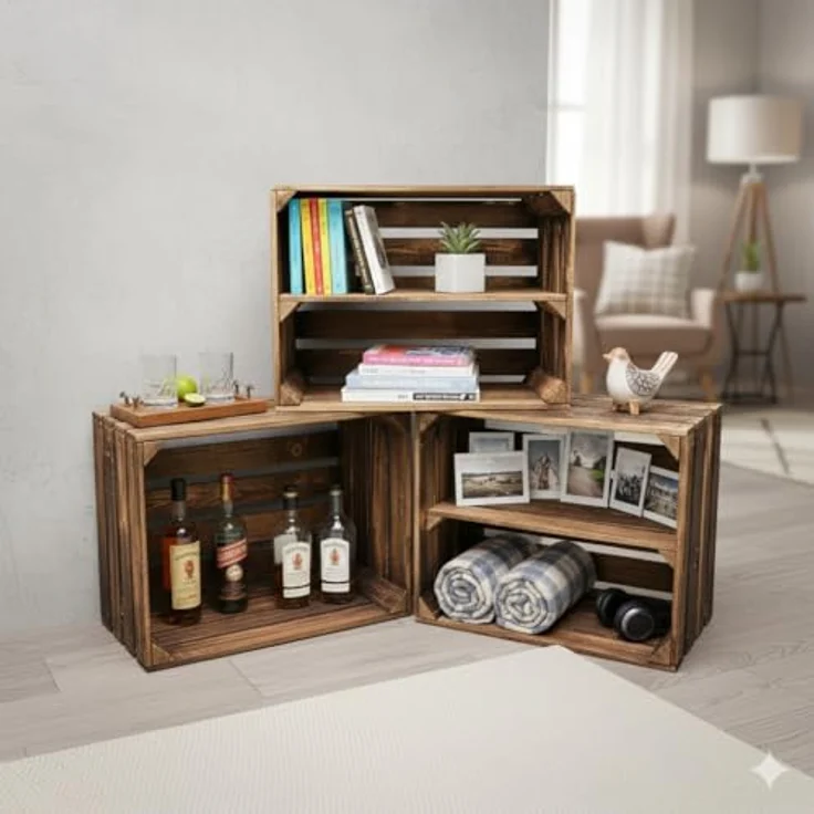 Holzkisten 2er Set dunkel 50 x 40 x 30cm Ablage Lang – Bild 10