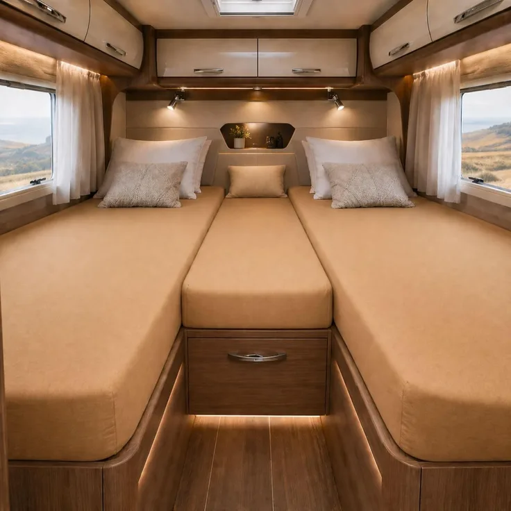 Frottee Spannbettlaken für Wohnmobile Heckbett 3-teilig 2 Längsbetten + 1 Mittelteil Sand