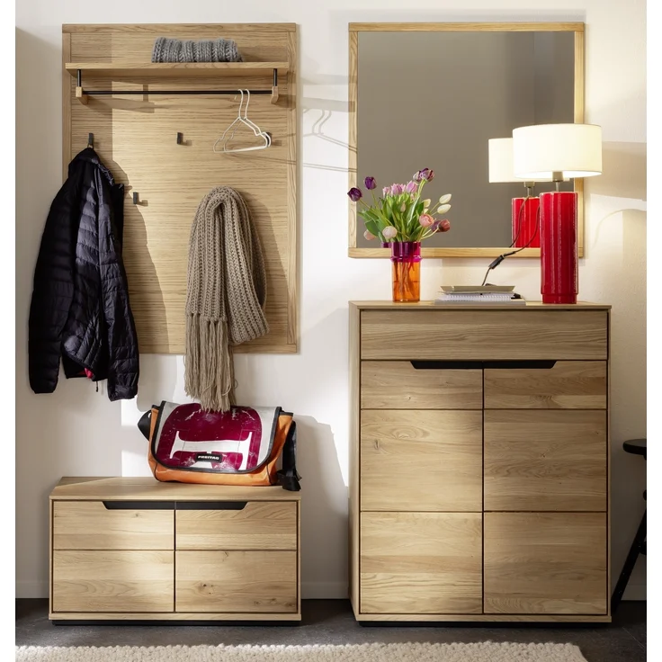 Garderoben-Set >ARAYA< (4-teilig) in Eiche teilmassiv - 158x195x40,5 (BxHxT) – Bild 1