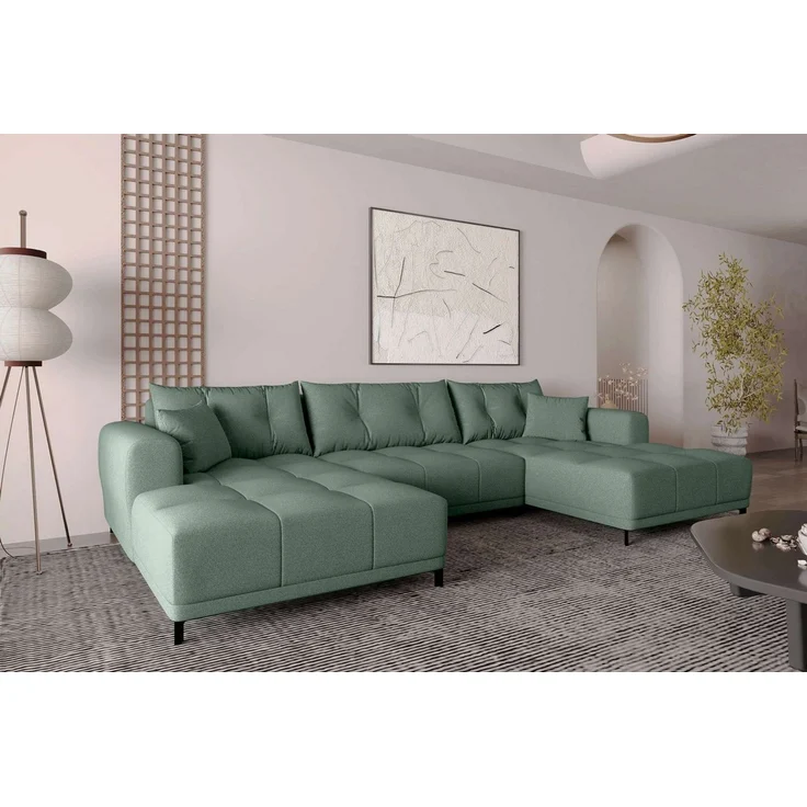 99rooms Massimo Wohnlandschaft Strukturstoff NEVE Salbeigrün mit Schlaffunktion – Bild 2