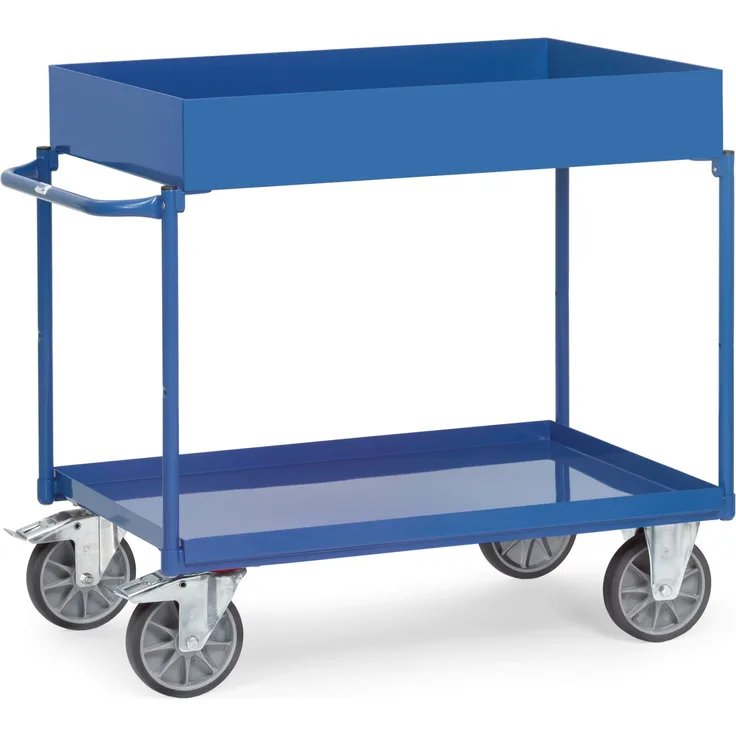 Fetra Tischwagen mit Stahlblechwannen und hohem Rand 2 Etagen 850x500mm Ladefläche