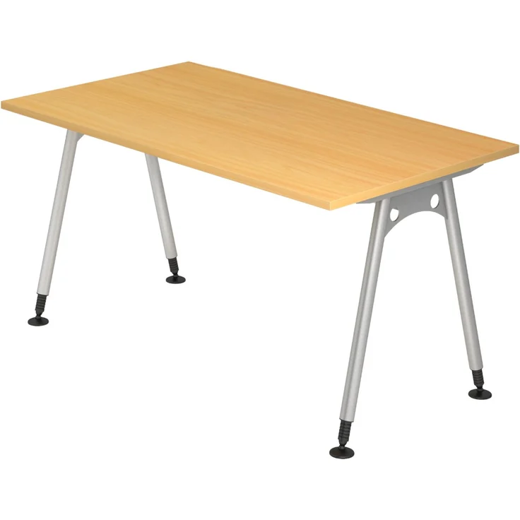 bümö manuell höhenverstellbarer Schreibtisch 140x80 cm in Buche - PC Tisch höhenverstellbar & klein, höhenverstellbarer Tisch Büro, kleiner Computertisch verstellbar, A-Serie, AS-14-6 – Bild 1