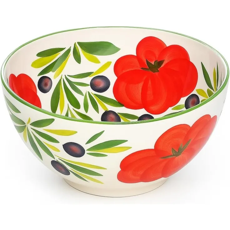 Lashuma Salatschüssel Tomate Olive, Keramik, (1-tlg), Runde Servierschale groß Ø 27 cm handbemalt