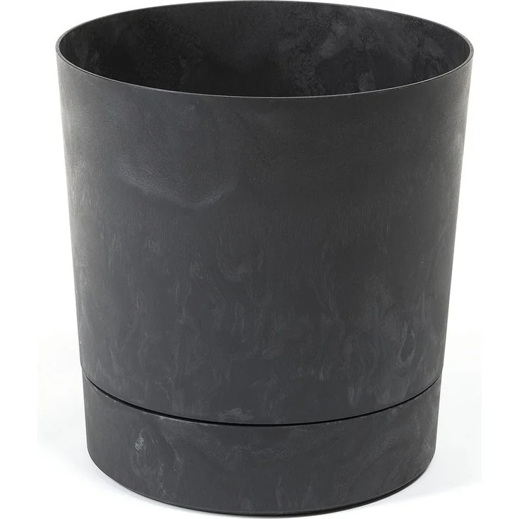 LAMELA Pflanzgefäß mit integriertem Untersetzer, Breite 14,5 cm – 1,8L – Schwarzer Blumentopf in Betonoptik für Innen & Außen – Wetterfest & Pflegeleicht
