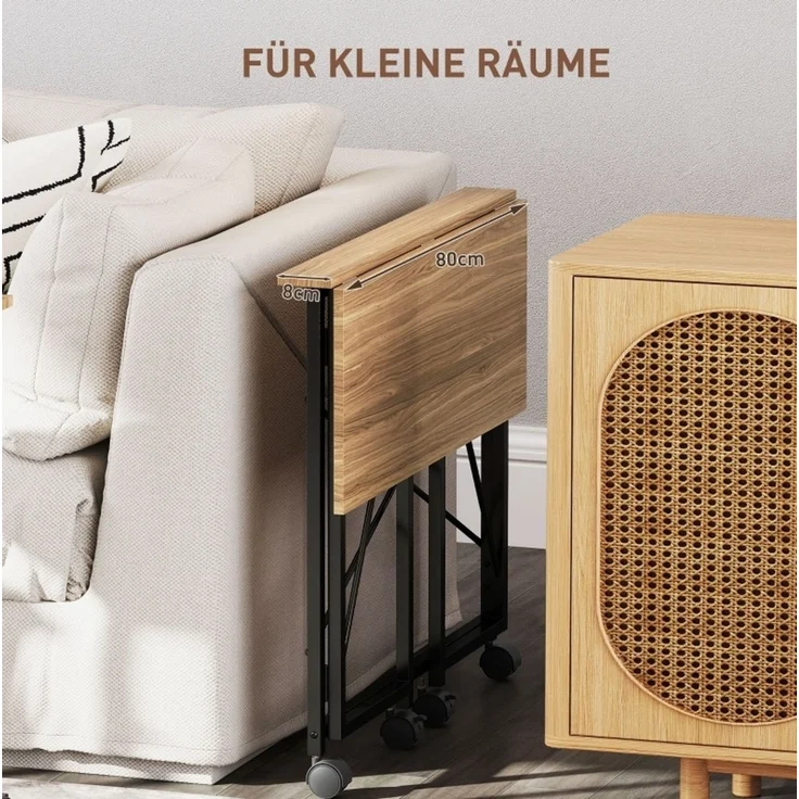 Klappbarer Schreibtisch mit 4 Rollen und Stahlrahmen aus MDF, 80x40x75 cm, Eiche – Bild 4