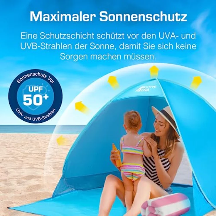 Active Era Pop Up Strandmuschel mit UV Schutz, UPF 50+ Strandzelt, Windschutz Strand, Zelt für 2-3 Personen inkl. Tragetasche und Heringe - Blau – Bild 2