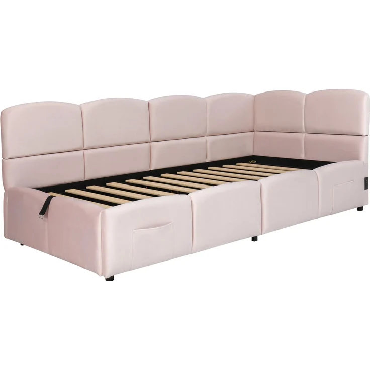 ZUBALIYA Schlafsofa 90 x 200 cm mit hydraulischem Bettkasten, USB-Anschluss, USB-C-Anschluss, Samt, Rosa – Bild 14