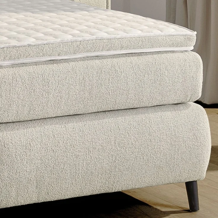Boxspringbett 180x200 H4 Federkernmatratzen Bonell Topper Flachgewebe Beige Grau – Bild 4