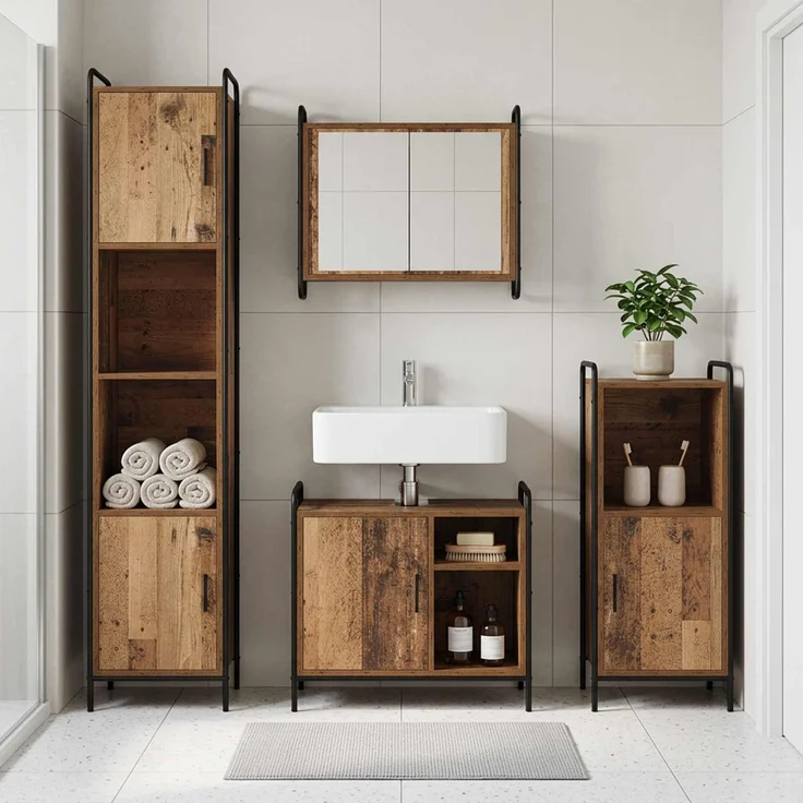 vidaXL Badezimmerschrank-Set 2 stk. Altholz 65,5 x 34 x 61 cm 3444487 – Bild 1