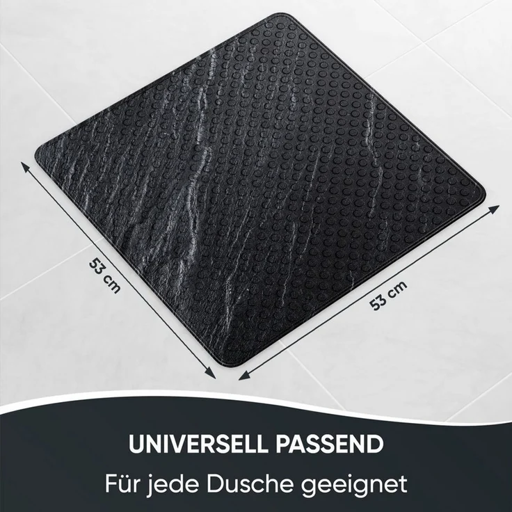 Sanilo Duschmatte, mit Motiv, rutschfest, waschbar, quadratisch, 230 extra starke Saugnäpfe, Kunststoff PVC, 53 x 53 cm, Granit – Bild 3
