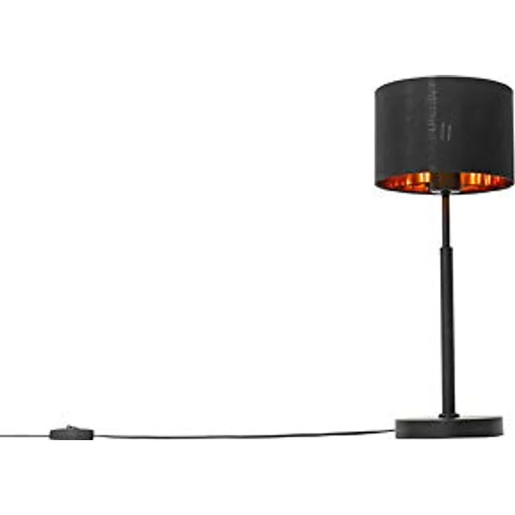 QAZQA VT 1 Moderne Tischlampe, Stoffschirm schwarz mit goldener Innenseite, E27, LED geeignet, 48,8 cm Höhe – Bild 1