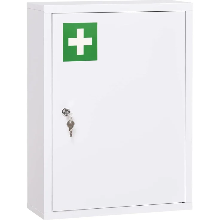 Kleankin Medizinschrank Apothekerschrank mit 3 Fächern (Erste Hilfe Schrank, 1-St, Medikamentenschrank) Stahl, Weiß, 40 x 15 x 53,5 cm