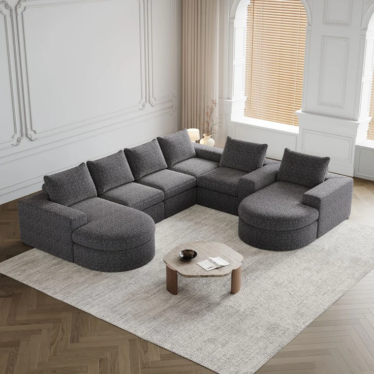Modulares Sofa H 81.2 x T 322.5 x B 271.5 cm mit Chaiselongue, 2-teilig, Chenille in Grau, flexibel stellbar – Bild 1