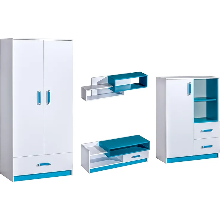 Jugenzimmer ""Trafiko"" Kinderzimmer-Set 4-teilig Kleiderschrank weiß / grau