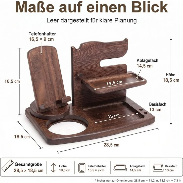 AIMAX Organizer Drehung Handy-Halterung, Holz Telefon Dockingstation, Büro organizer (Ladestation Schreibtischaufsatz, Bürobedarf, Büro Gadgets Tischaufsatz, 1 St, Uhren Geldbörsen Nachttisch/Schreibtisch Organizer Holz, Stiftehalter), Geschenke für Mä... – Bild 2