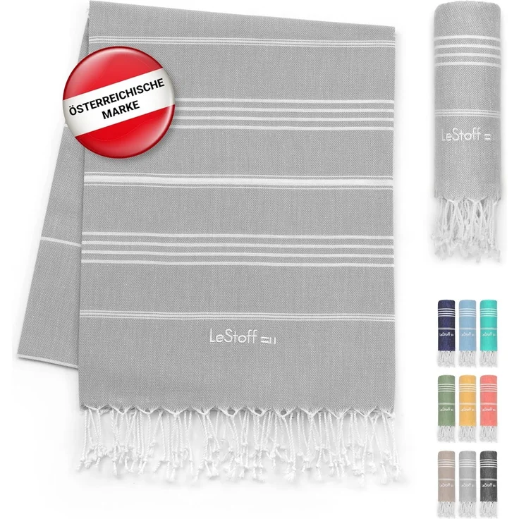 LeStoff Premium Hamamtuch - 100% Bio-Baumwolle - Vorgewaschen, Nachhaltig, Saugstark & Schnelltrocknend - Strand, Bade, Dusch, Yoga, Spa & Reise-Tuch (200x200 cm Grey) – Bild 1