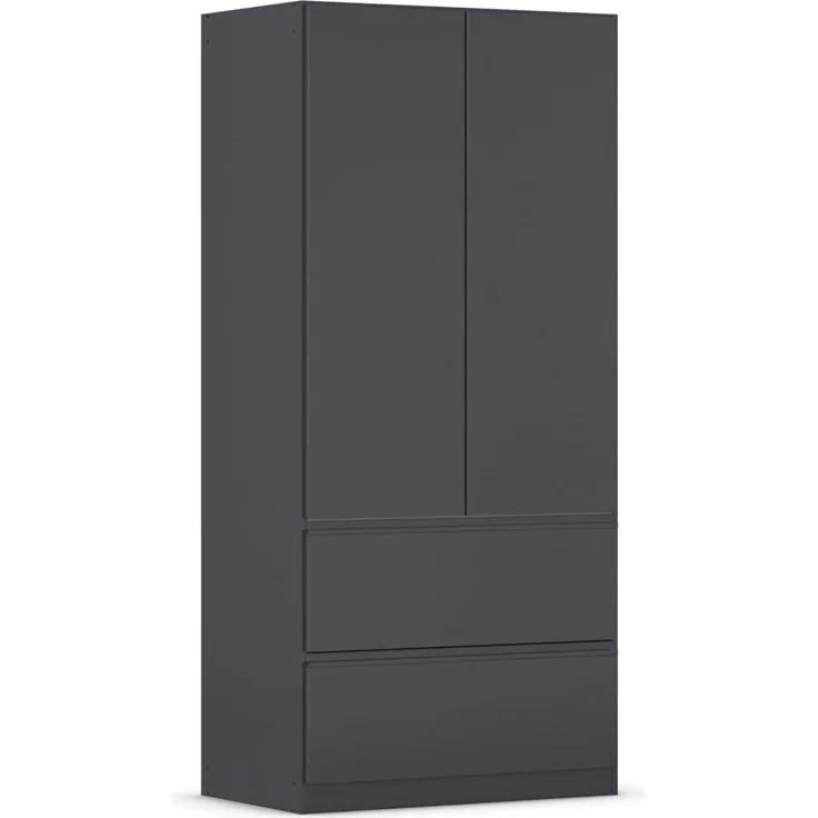 Rauch Möbel Costa, Kleiderschrank für Schlafzimmer, Kinderzimmer, Babyzimmer, Garderobe, Flur, 2-türig, 2 Schubladen, Push-to-Open, mit Zubehör Premium, Farbe Grau metallic, Schwarz, Breite 91 cm