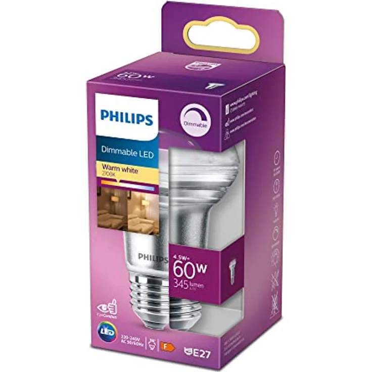Philips LED Reflektor E27, 4,5 W dimmbar, Warmweiß 2700K, entspricht 60 W, 345 lm – Bild 1