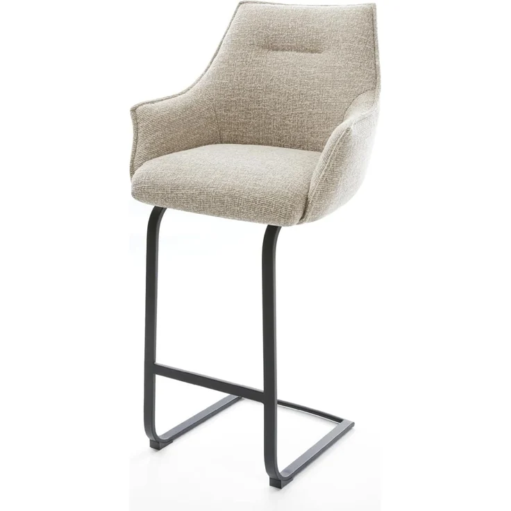 Barstuhl Alja-Flex Webstoff Soft Beige Freischwinger Flach Metall Schwarz Taschenfederkern – Bild 2