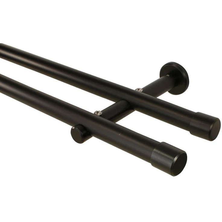 iso-design Gardinenstange 20 mm 2-läufig Schwarz aus Metall zur Wandmontage mit Endstück Kappe, Ø 20 mm, 2-läufig, Fixmaß, mit Bohren, verschraubt, Metall, Gardinenstange aus Aluminium – Bild 1