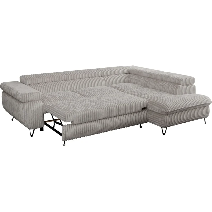 Mks Möbel 'Peter L-form' Ecksofa mit Bettfunktion, Bettkasten & einstellbaren Kopfstützen, Hellgrau, Cord, Jamit Topper rechts – Bild 6