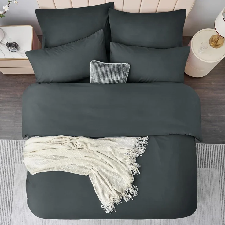 Bettwäsche Set 200x220 Grau Mikrofaser Reißverschluss 3tlg weich & bügelfrei – Bild 4