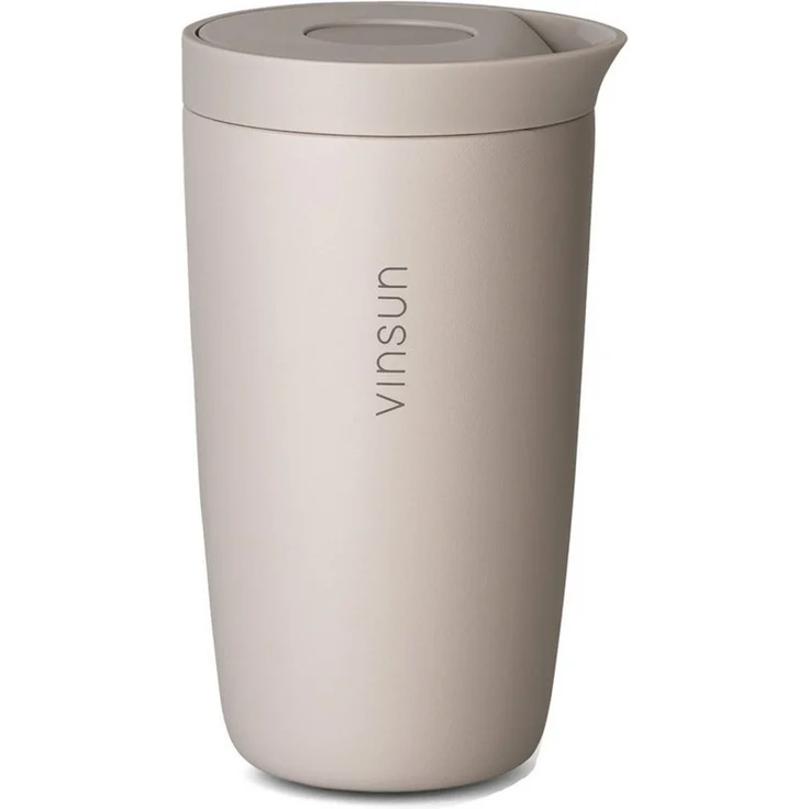 Vinsun Thermobecher Edelstahl Isolierbecher 350ml - Kaffeebecher to Go auslaufsicher, 2-tlg, Edelstahl, Doppelwandig, BPA frei, bruchfest, Einhandbedienung per Knopfdruck – Bild 1