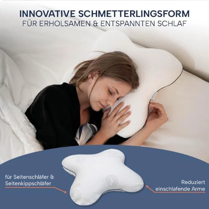casimum Nackenstützkissen Schmetterling BUTTERFLY, Kissen gegen Nackenschmerzen, Füllung: Memory Foam (Memory Schaum), Bezug: Grau, Seitenschläfer, Seitenkippschläfer, ergonomisches Schmetterlingskissen aus Memory Schaum 56x48x11,5, grau – Bild 4