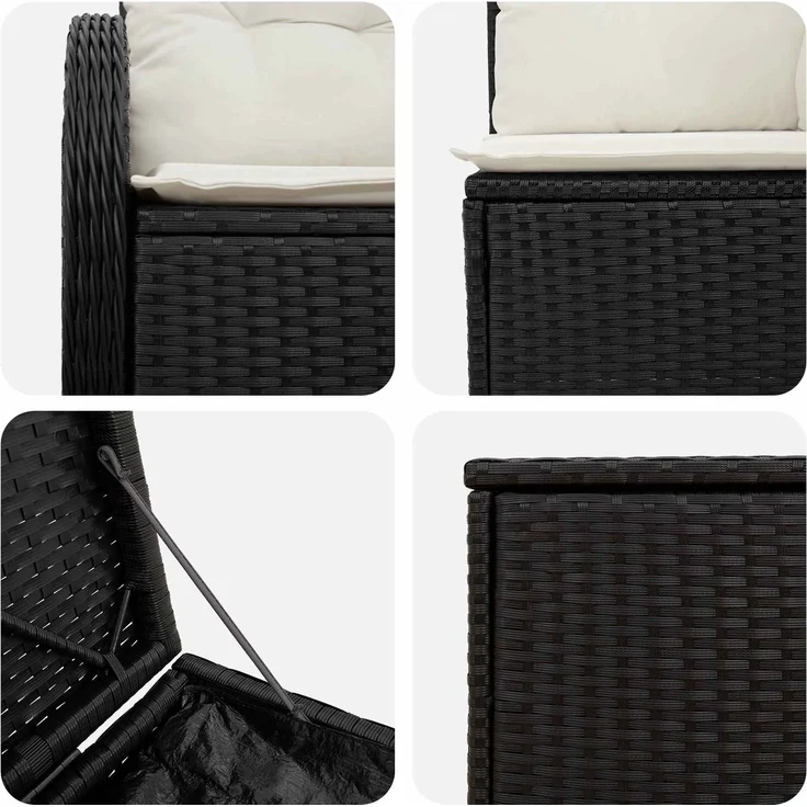vidaXL Sofa Set 5 stk. Schwarz und Cremeweiß Polyrattan und Stahl 3447769 – Bild 6
