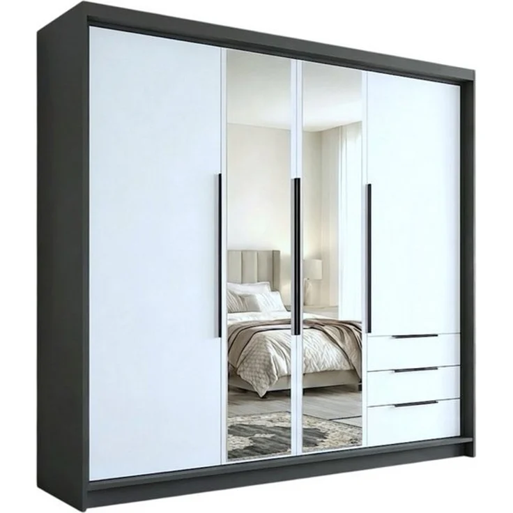 A&J MöbelLand GmbH Drehtürenschrank viertüriger Kleiderschrank mit Schubladen und Metallgriffen. (Geräumiger vier¬türiger Kleiderschrank mit Schubladen und Metallgriffen. Geräumiger Schrank mit einer Breite von 200 cm und Schubladen, ideal zur Aufbewah... – Bild 4