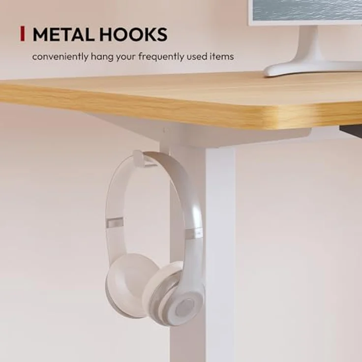 SANODESK Höhenverstellbarer Schreibtisch mit VOLLSTÄNDIGER TISCHPLATTE, 4 Zubehörteilen (Becherhalter, Haken, Aufbewahrungsbox, Kabelmanagement), ergonomisch für Büro und Homeoffice, Ahorn, 110x54 cm – Bild 9