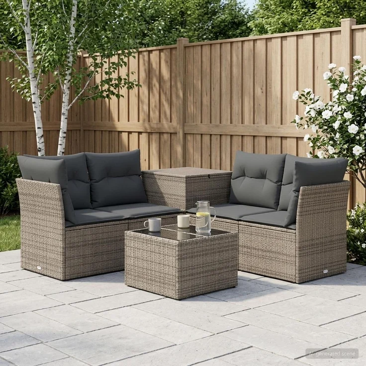vidaXL Sofa Set 6 stk. Grau und Dunkelgrau Polyrattan und Stahl 3447350 – Bild 1