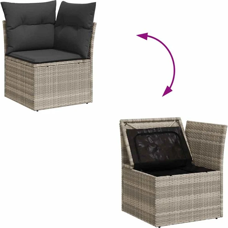 vidaXL 5-tlg. Garten-Sofagarnitur mit Kissen Hellgrau Poly Rattan 3326153 – Bild 7