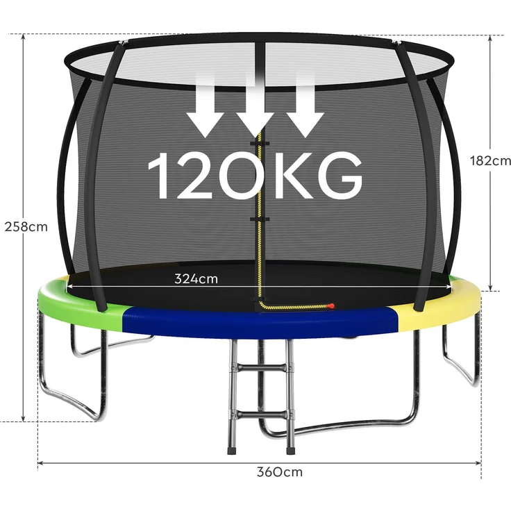 Devoko Gartentrampolin mit Sicherheitsnetz, Leiter, Randabdeckung, Stahlrahmen, Grün, Ø 360 cm – Bild 8