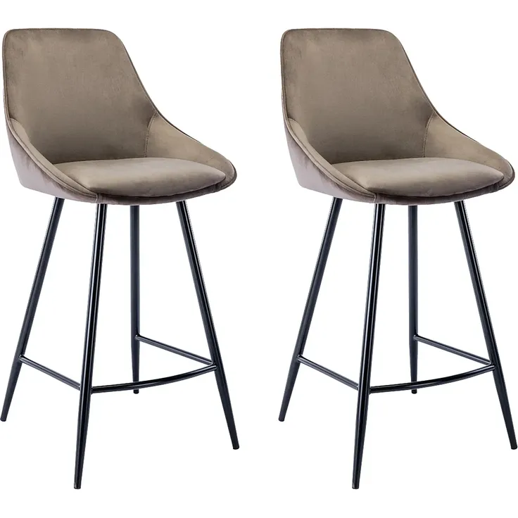 Barhocker 2er-Set MASURIE - Samt - Taupe
